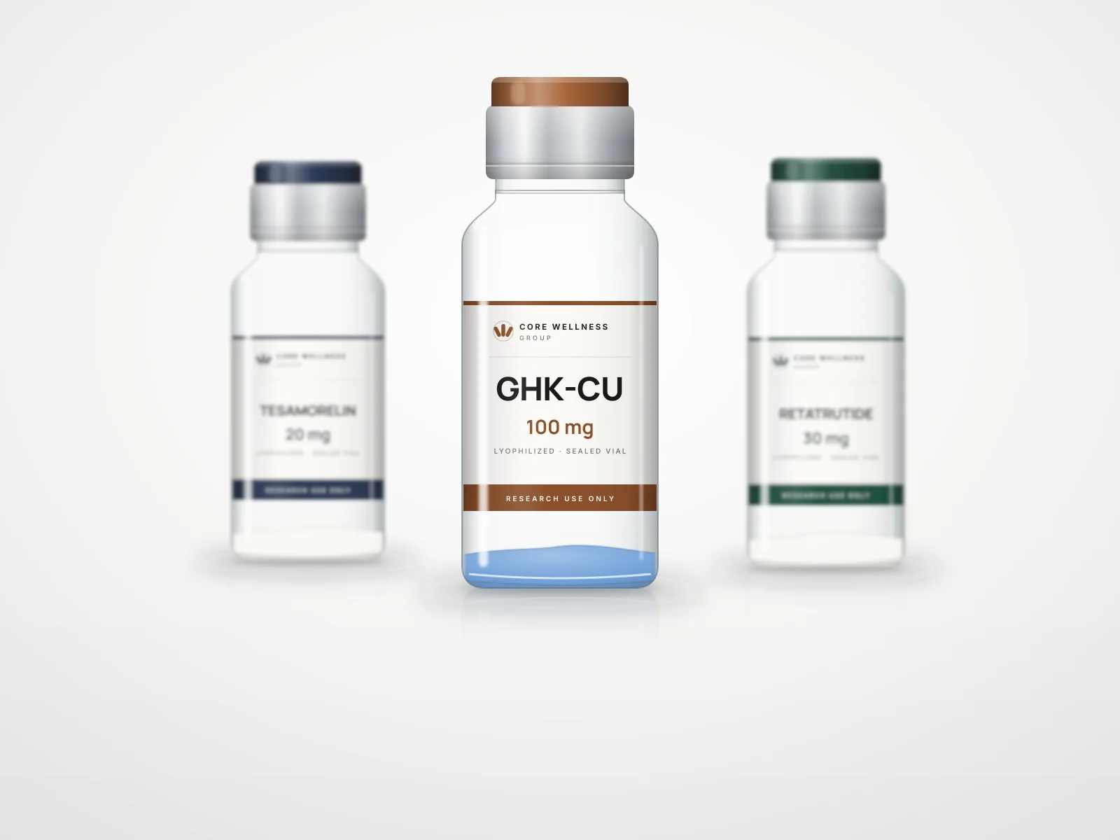Core Wellness Group vials arranged on a light studio background